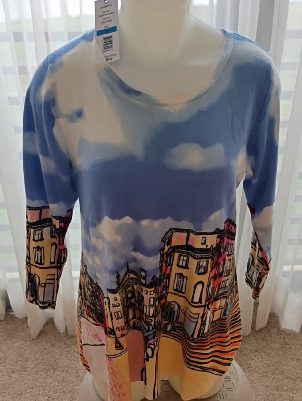 Joseph A. Light Blue and White Knit Top Italy ...Palazzo